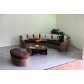 C shape Poly Rattan Wicker Living Room set Indoor Furniture (Acacia wood frame, hand woven by wicker hyacinth)